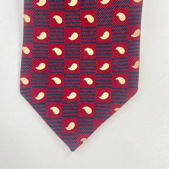 ROBERT TALBOTT Classic Power HAND SEWN ALL SILK Red / Blue/ Cream GEOMETRIC TIE. - Picture 2 of 8